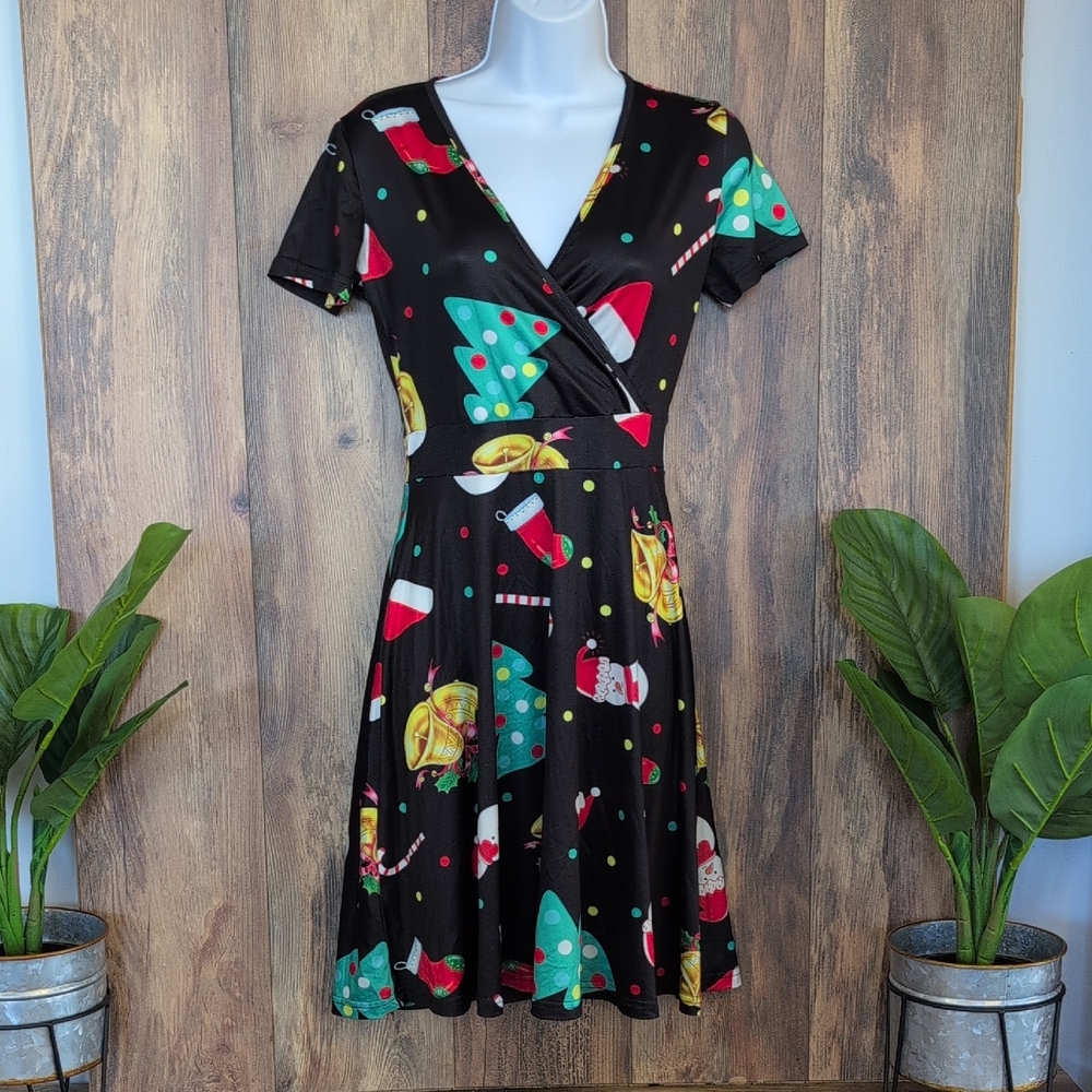 Ms Basic Christmas Holiday Festive Vibrant Holiday Wrap Dress S         C513
